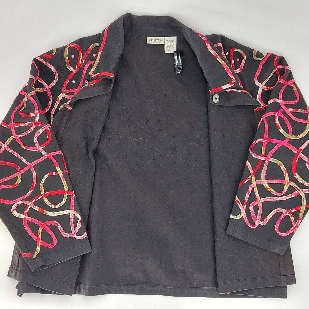 Units Woman Jacket Sz 2X Black Sequins Ribbon Design 80's Retro Vintage Denim - Picture 6 of 7